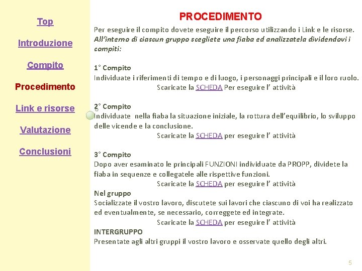 Top Introduzione Compito Procedimento Link e risorse Valutazione Conclusioni PROCEDIMENTO Per eseguire il compito