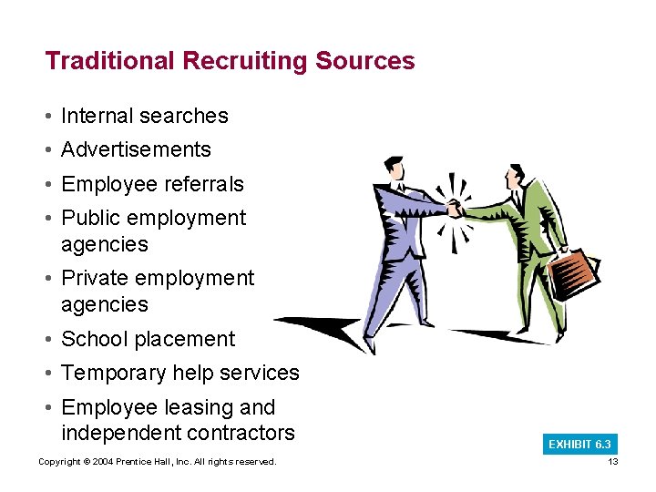 Traditional Recruiting Sources • Internal searches • Advertisements • Employee referrals • Public employment
