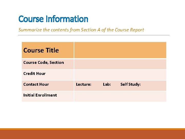 Course Information Summarize the contents from Section A of the Course Report Course Title