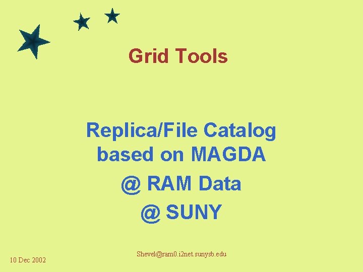 Grid Tools Replica/File Catalog based on MAGDA @ RAM Data @ SUNY 10 Dec