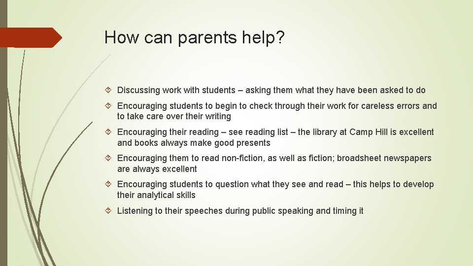 How can parents help? Discussing work with students – asking them what they have