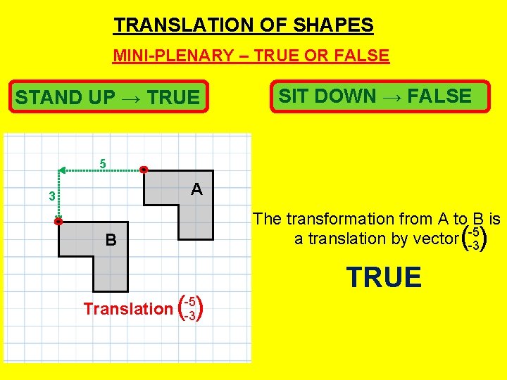 TRANSLATION OF SHAPES MINI-PLENARY – TRUE OR FALSE STAND UP → TRUE SIT DOWN