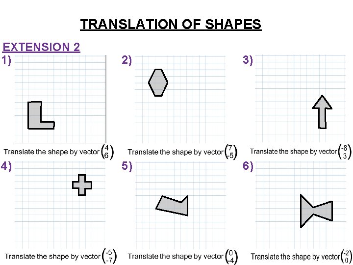 TRANSLATION OF SHAPES EXTENSION 2 1) 2) 3) 4) 5) 6) 