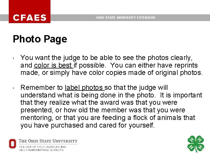 OHIO STATE UNIVERSITY EXTENSION Photo Page • You want the judge to be able OHIO STATE UNIVERSITY EXTENSION Photo Page • You want the judge to be able