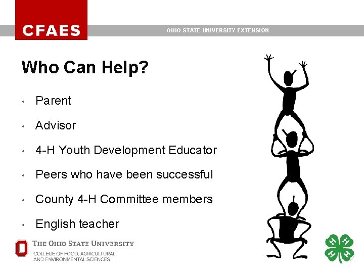 OHIO STATE UNIVERSITY EXTENSION Who Can Help? • Parent • Advisor • 4 -H OHIO STATE UNIVERSITY EXTENSION Who Can Help? • Parent • Advisor • 4 -H
