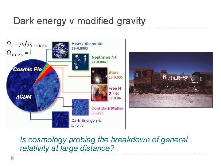 Dark energy v modified gravity Is cosmology probing the breakdown of general relativity at
