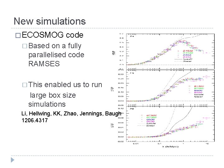New simulations � ECOSMOG code � Based on a fully parallelised code RAMSES �