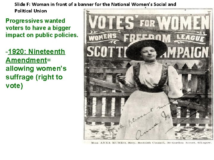 Slide F: Woman in front of a banner for the National Women’s Social and