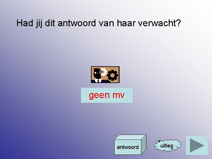 Had jij dit antwoord van haar verwacht? geen mv antwoord uitleg 