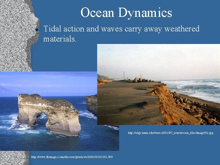 Ocean Dynamics l Tidal action and waves carry away weathered materials. http: //edge. tamu.