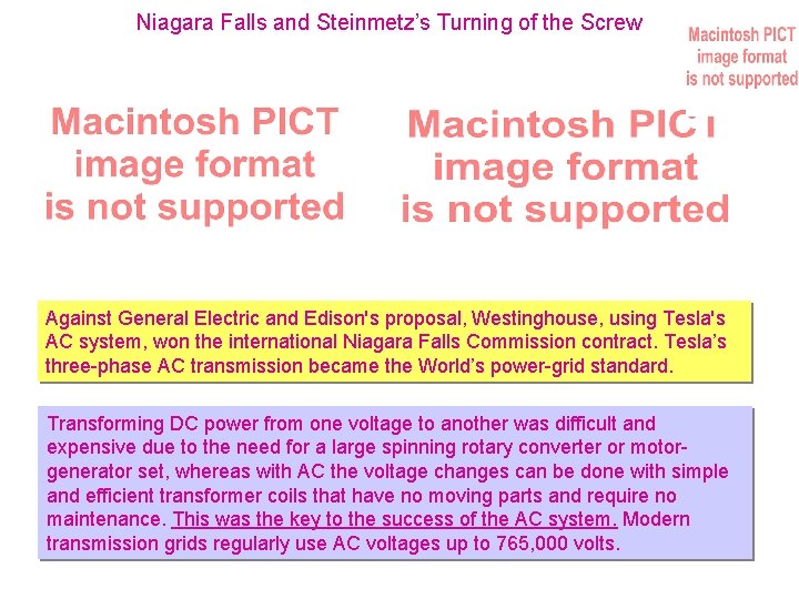 Niagara Falls and Steinmetz’s Turning of the Screw Against General Electric and Edison's proposal,