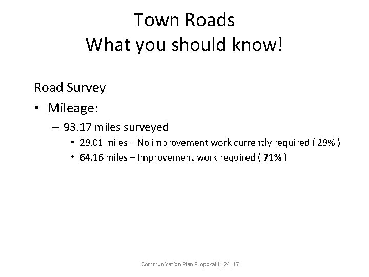 Town Roads What you should know! Road Survey • Mileage: – 93. 17 miles