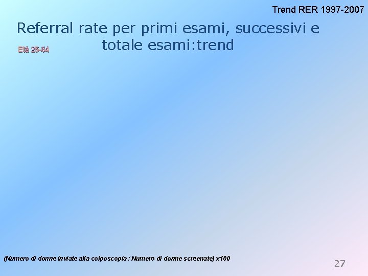 Trend RER 1997 -2007 Referral rate per primi esami, successivi e totale esami: trend