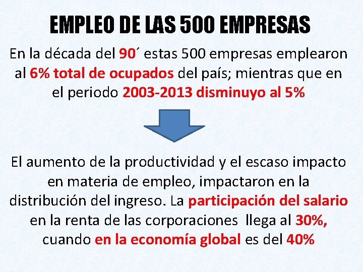 EMPLEO DE LAS 500 EMPRESAS En la década del 90´ estas 500 empresas emplearon