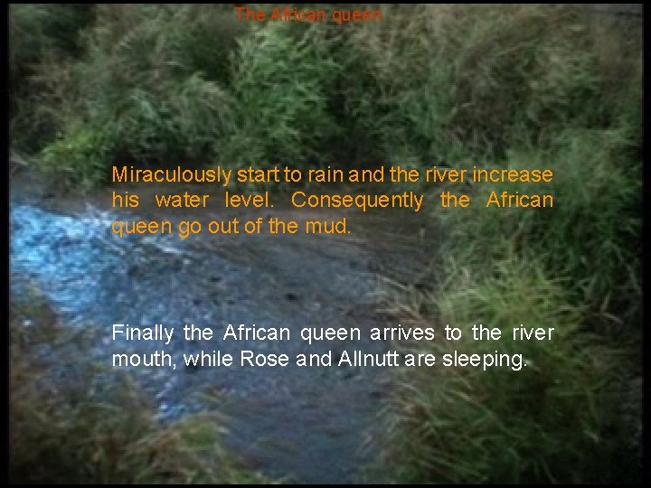The African queen Miraculously start to rain and the river increase his water level.