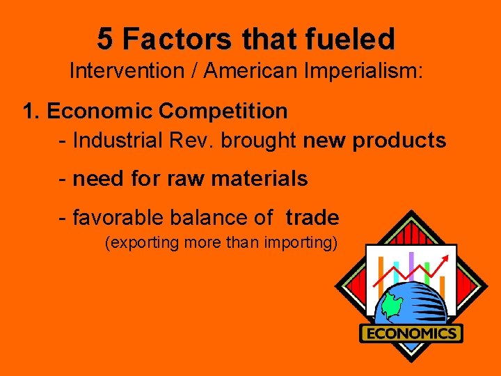 5 Factors that fueled Intervention / American Imperialism: 1. Economic Competition - Industrial Rev.