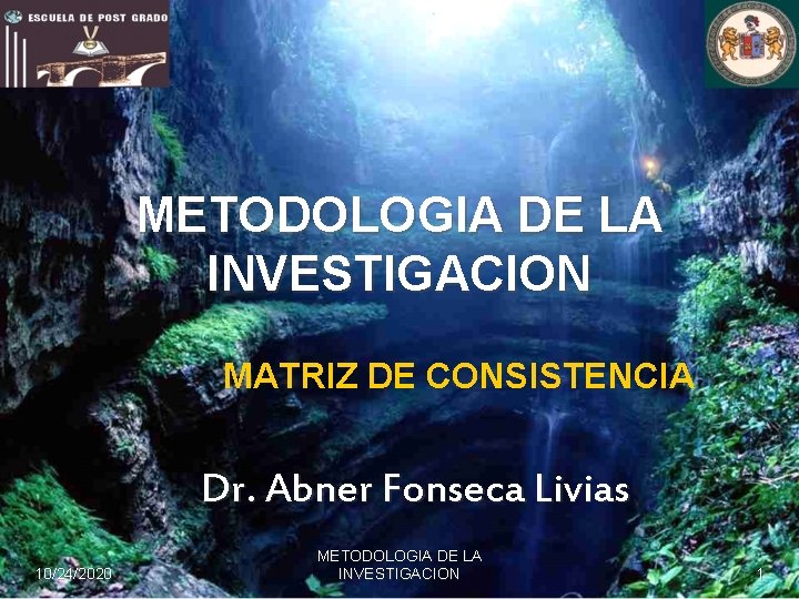 METODOLOGIA DE LA INVESTIGACION MATRIZ DE CONSISTENCIA Dr. Abner Fonseca Livias 10/24/2020 METODOLOGIA DE