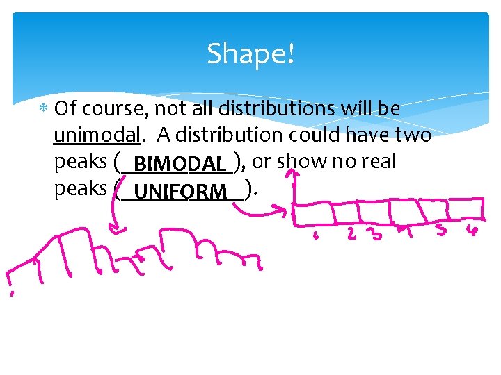 Shape! Of course, not all distributions will be unimodal. A distribution could have two