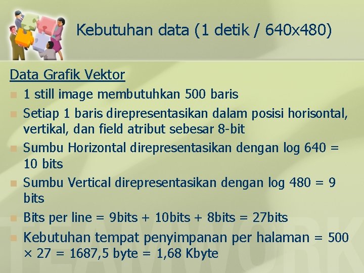 Kebutuhan data (1 detik / 640 x 480) Data Grafik Vektor n 1 still