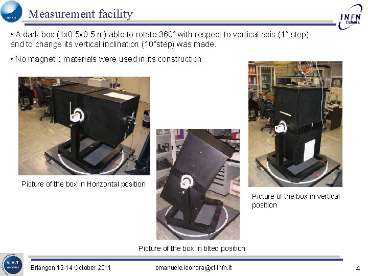 Measurement facility Catania • A dark box (1 x 0. 5 m) able to