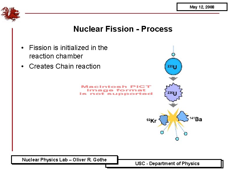 May 12, 2008 Nuclear Fission - Process • Fission is initialized in the reaction