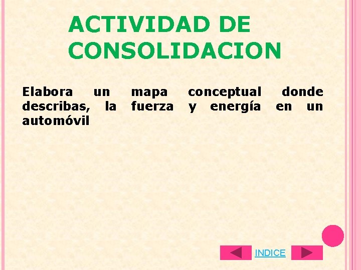 ACTIVIDAD DE CONSOLIDACION Elabora un describas, la automóvil mapa fuerza conceptual y energía donde