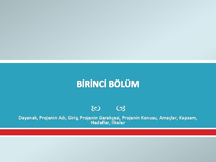 BİRİNCİ BÖLÜM Dayanak, Projenin Adı, Giriş, Projenin Gerekçesi, Projenin Konusu, Amaçlar, Kapsam, Hedefler, İlkeler