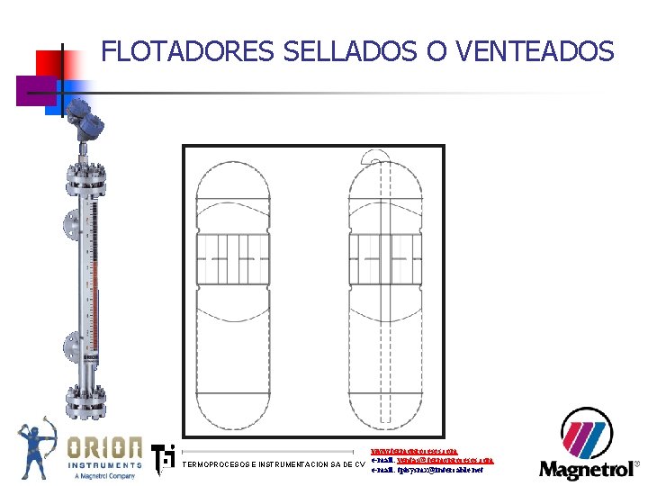 FLOTADORES SELLADOS O VENTEADOS www. termoprocesos. com e-mail: ventas@termoprocesos. com TERMOPROCESOS E INSTRUMENTACION SA