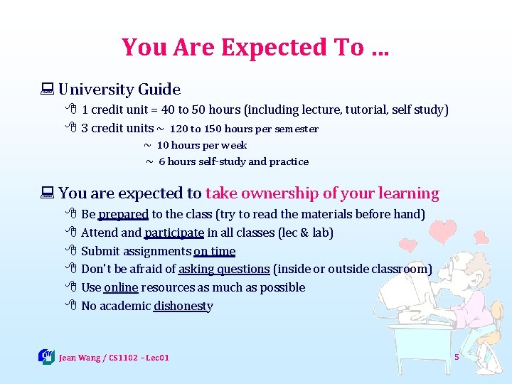 You Are Expected To … : University Guide 8 1 credit unit = 40