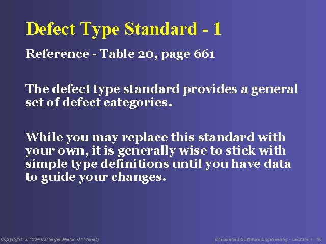 Defect Type Standard - 1 Reference - Table 20, page 661 The defect type