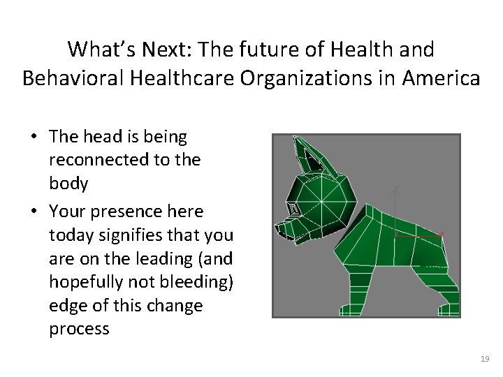 What’s Next: The future of Health and Behavioral Healthcare Organizations in America • The