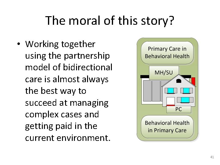 The moral of this story? • Working together using the partnership model of bidirectional