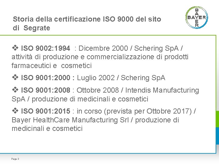Storia della certificazione ISO 9000 del sito di Segrate v ISO 9002: 1994 :