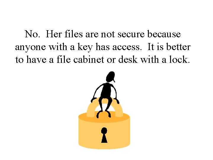 No. Her files are not secure because anyone with a key has access. It