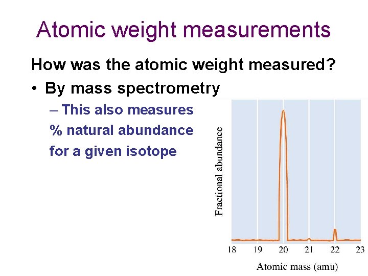 Atomic weight measurements How was the atomic weight measured? • By mass spectrometry –