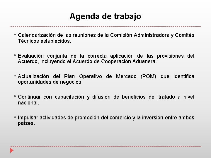 Agenda de trabajo Calendarización de las reuniones de la Comisión Administradora y Comités Técnicos