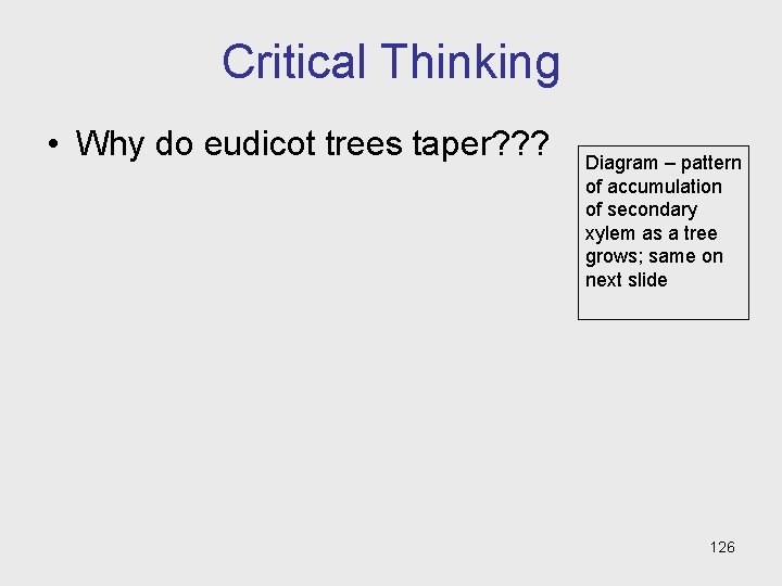 Critical Thinking • Why do eudicot trees taper? ? ? Diagram – pattern of Critical Thinking • Why do eudicot trees taper? ? ? Diagram – pattern of
