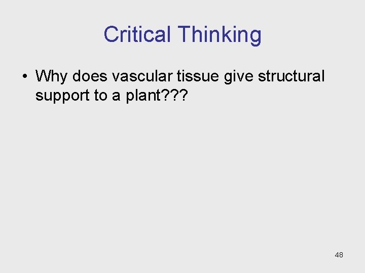 Critical Thinking • Why does vascular tissue give structural support to a plant? ? Critical Thinking • Why does vascular tissue give structural support to a plant? ?