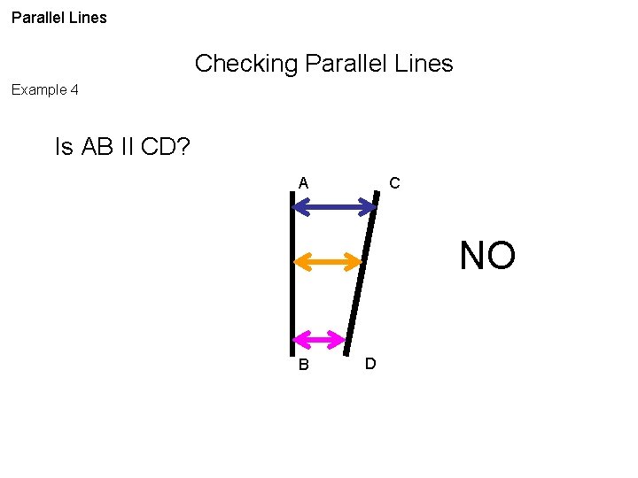 Parallel Lines Checking Parallel Lines Example 4 Is AB II CD? A C NO