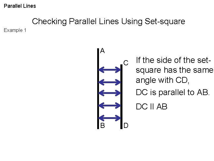 Parallel Lines Checking Parallel Lines Using Set-square Example 1 A C If the side