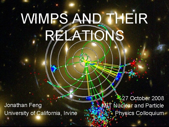 WIMPS AND THEIR RELATIONS Jonathan Feng University of California, Irvine 27 Oct 08 27
