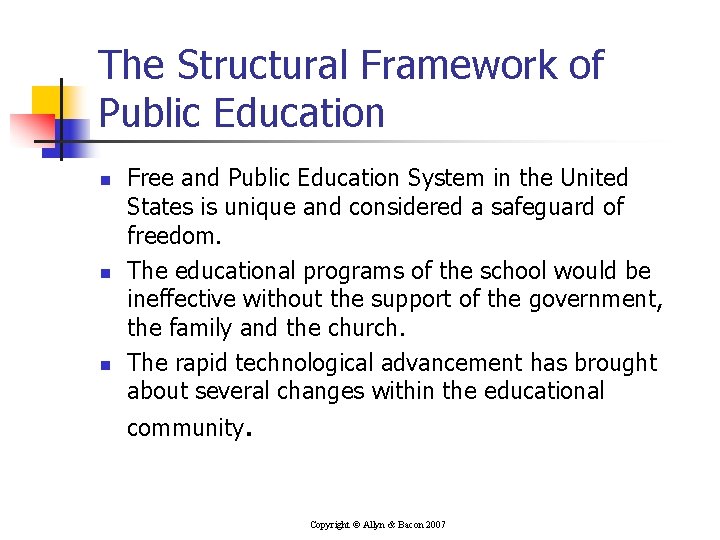 The Structural Framework of Public Education n Free and Public Education System in the