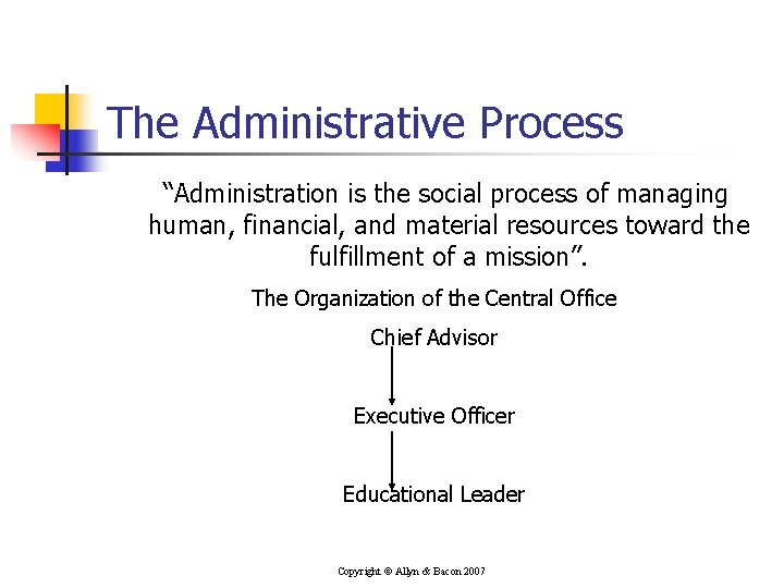 The Administrative Process “Administration is the social process of managing human, financial, and material
