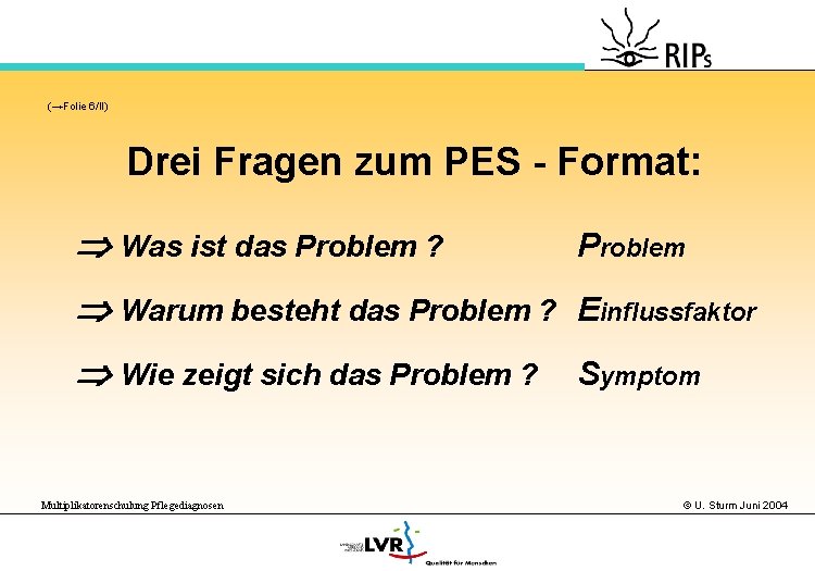 (→Folie 6/II) Drei Fragen zum PES - Format: Was ist das Problem ? Problem