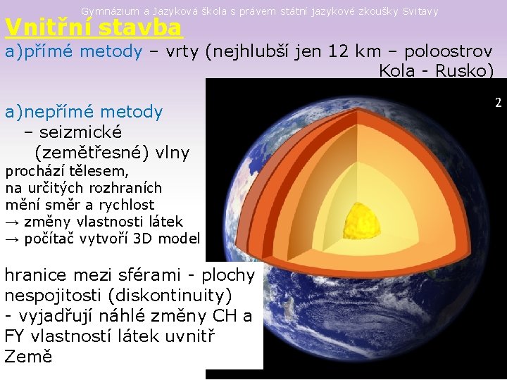 Gymnázium a Jazyková škola s právem státní jazykové zkoušky Svitavy Vnitřní stavba a) přímé