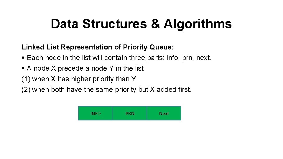 Data Structures & Algorithms Linked List Representation of Priority Queue: § Each node in