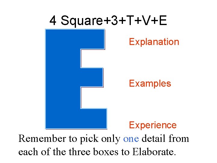 4 Square+3+T+V+E Explanation Examples Experience Remember to pick only one detail from each of