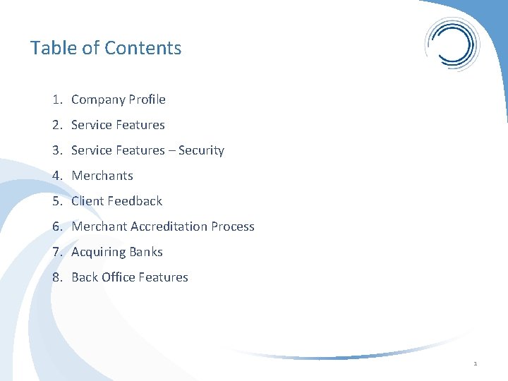 Company Information Services Table Of Contents 1 Company