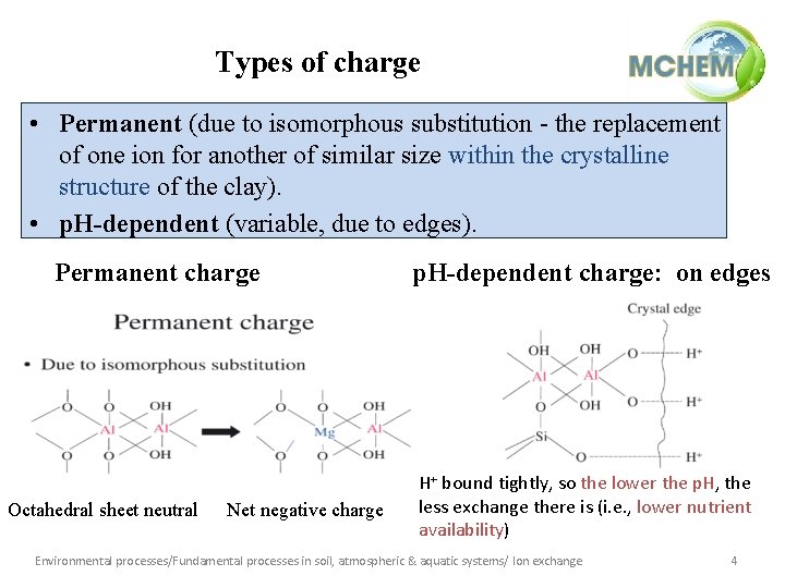 Types of charge • Permanent (due to isomorphous substitution - the replacement of one