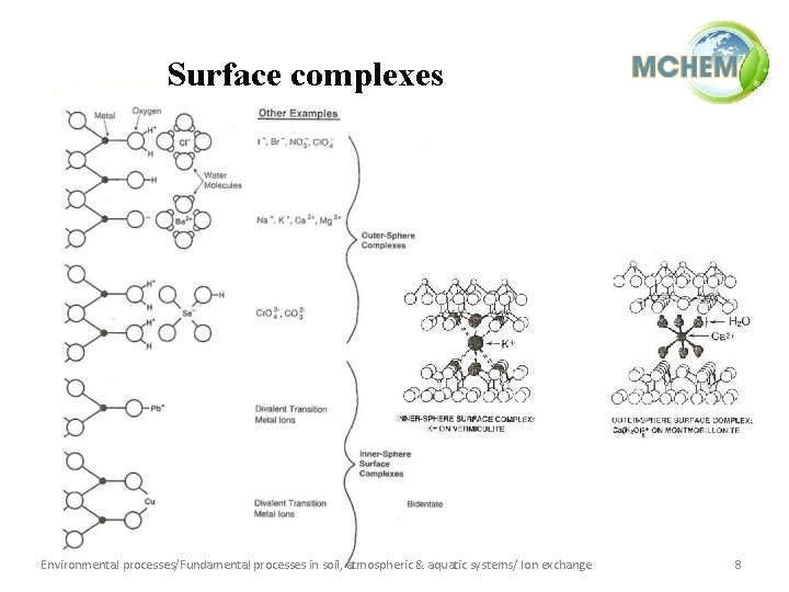 Surface complexes Environmental processes/Fundamental processes in soil, atmospheric & aquatic systems/ Ion exchange 8